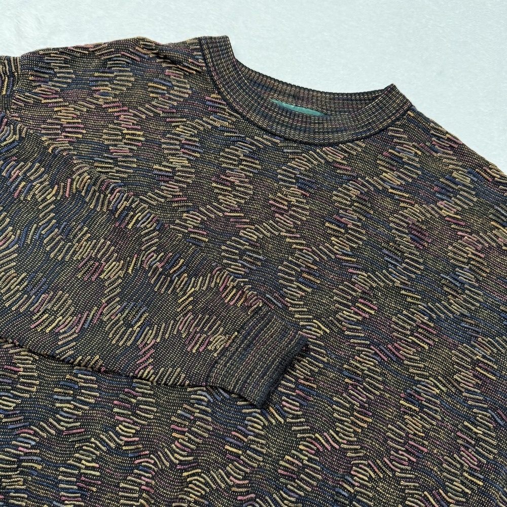 Vintage Tundra Canada Sweater Mens Large Multicolor 3D Knit Made in Canada 90s